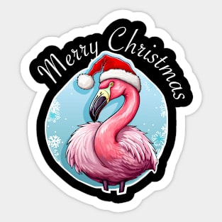 Pink Flamingo Wearing Santa Hat - Merry Christmas (White Lettering) Sticker